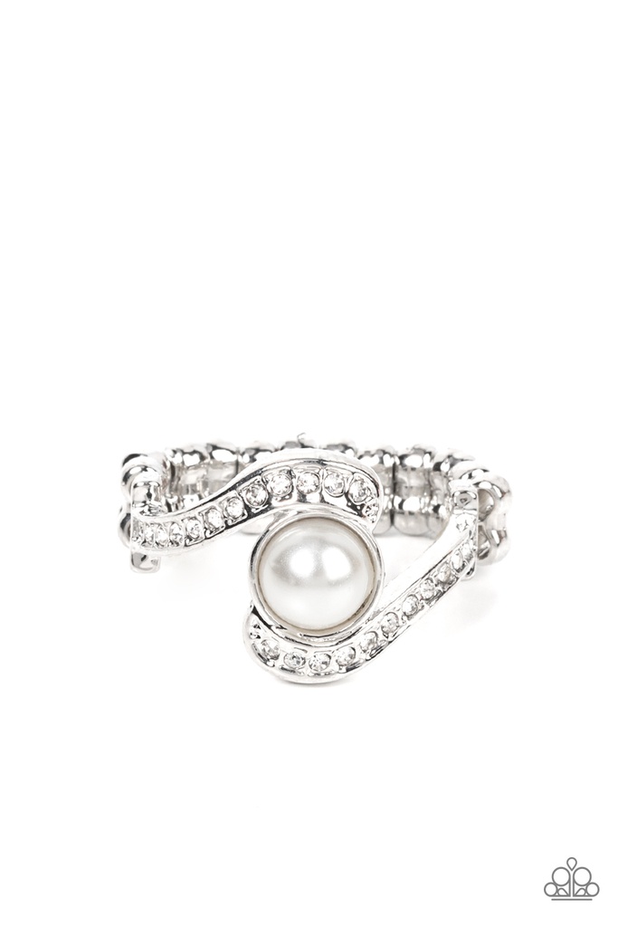 Envious Enrapture - White Pearl and Crystals Stretch Ring