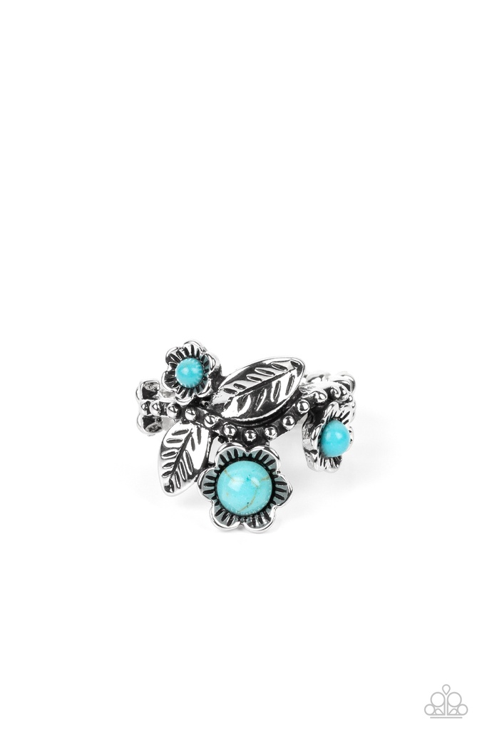 Flower Stretch Ring Turquoise in Silver Adjustable Ring Band - Wonderland Wildflower