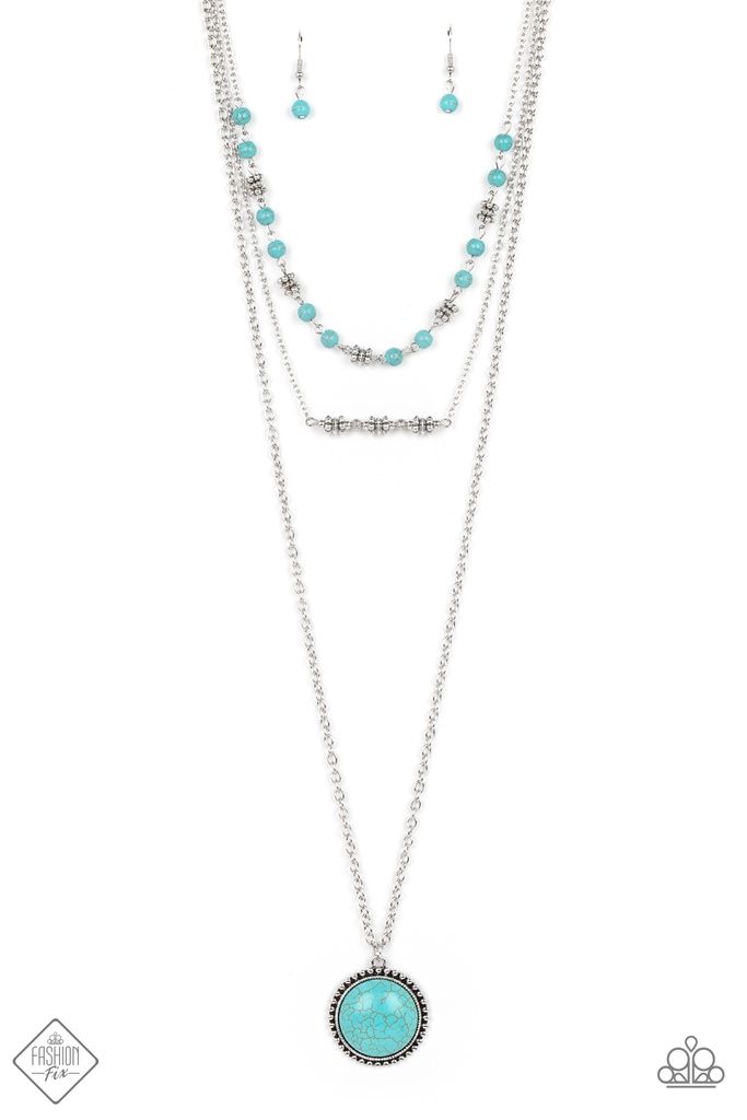 Layered Turquoise Necklace with Silver Chain - Sahara Symphony