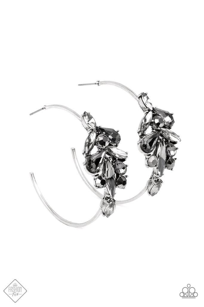 Open Earrings in Silver Hoop with Smoky Crystals - Arctic Attitude