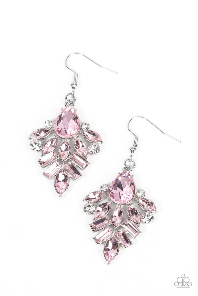 Dangle Earrings with White and Pink Crystals in Silver - Stellar-escent Elegance