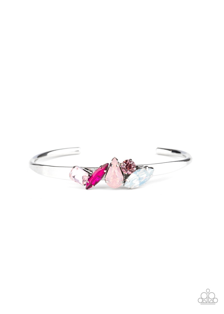 Gemstone Grotto - Pink and Iridescent Gems Silver Cuff Bracelet Cuff