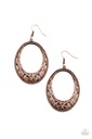 Copper Earrings Oval Dangle with Flower Design - Gardenista Grandeur