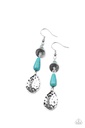 Turquoise Earrings Silver Dangle with Blue Stone and Hammered Metal  - Artfully Artisan