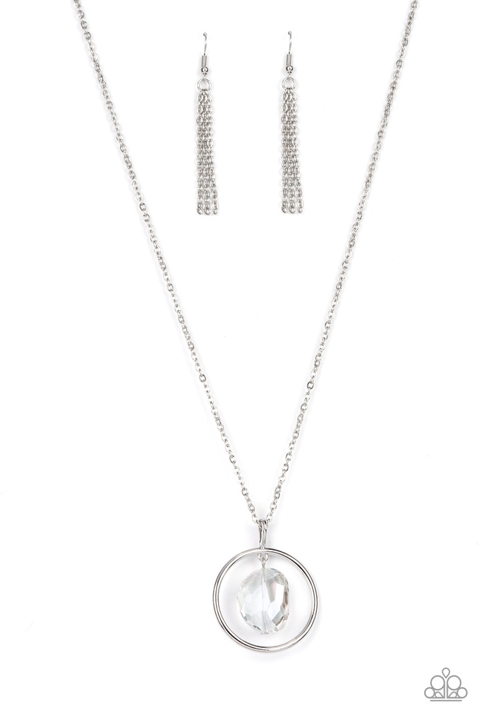 Crystal Pendant Necklace Long Silver Chain - Hands-Down Dazzling