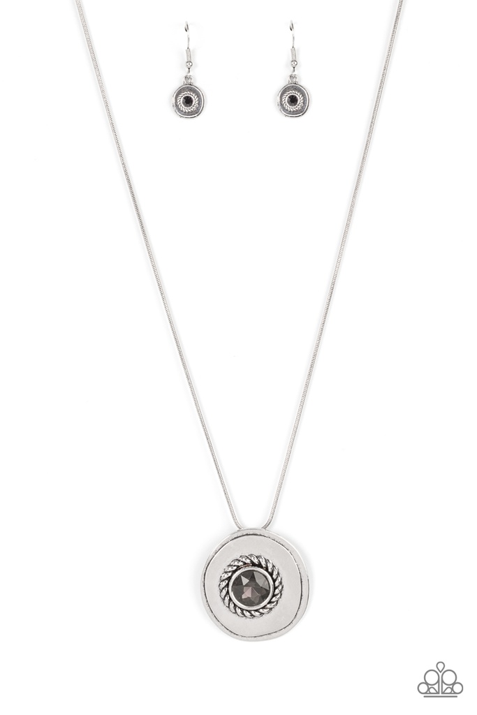 Silver Medallion Necklace With Smoky Crystal in Silver Snake Chain  - Make Me a MEDALLION-aire