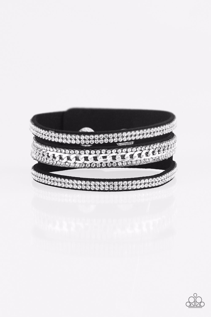 Rollin' in Rhinestone - Black Suede and Bling Edgy Wrap Bracelet