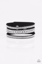 Rollin' in Rhinestone - Black Suede and Bling Edgy Wrap Bracelet