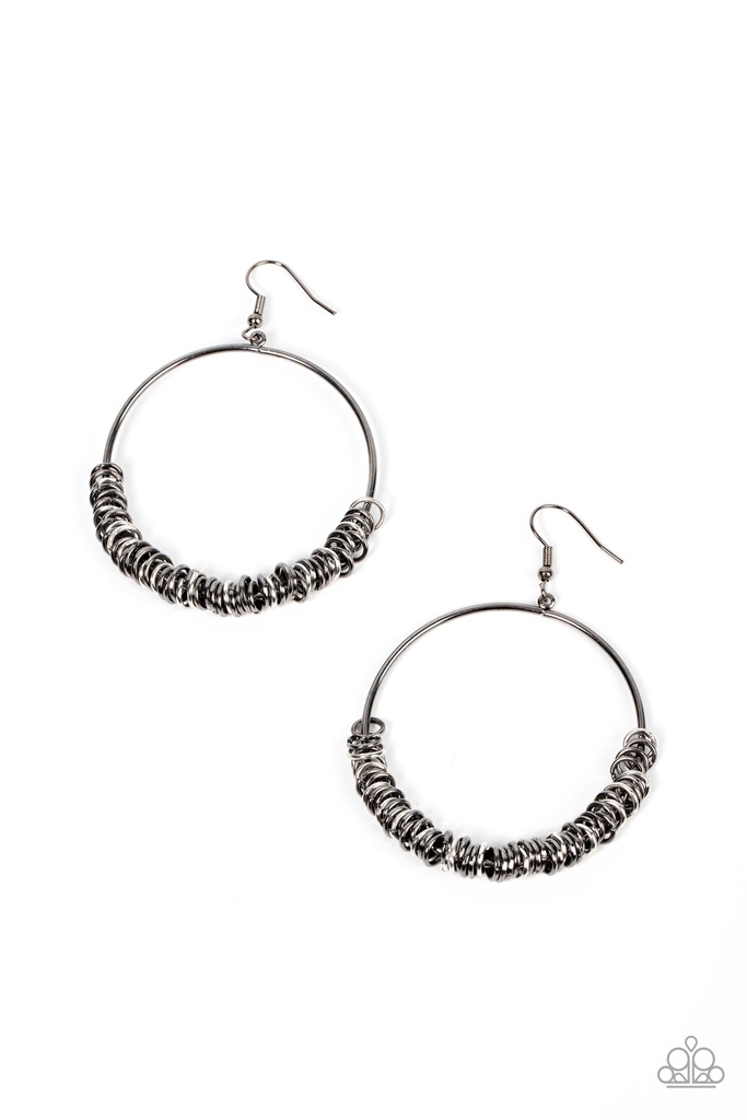 Black Loop Earrings Dangle Mixed Metal Jewelry - Retro Ringleader