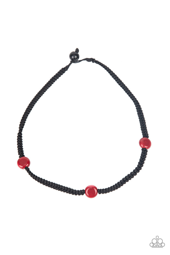 Men's Necklace Urban Red Beads Black Cording - SoCal Style