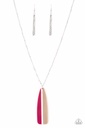 Wood Necklace Paddle with Pink and White Design in Dainty Silver Chain - Grab a Paddle