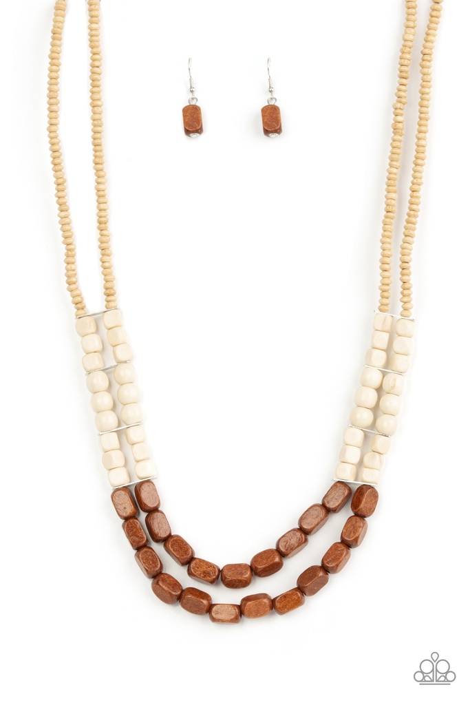 Layered Necklace with Brown Wood Beads - Bermuda Bellhop