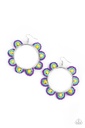 Seed Bead Earrings in Blue Yellow and Purple - Groovy Gardens