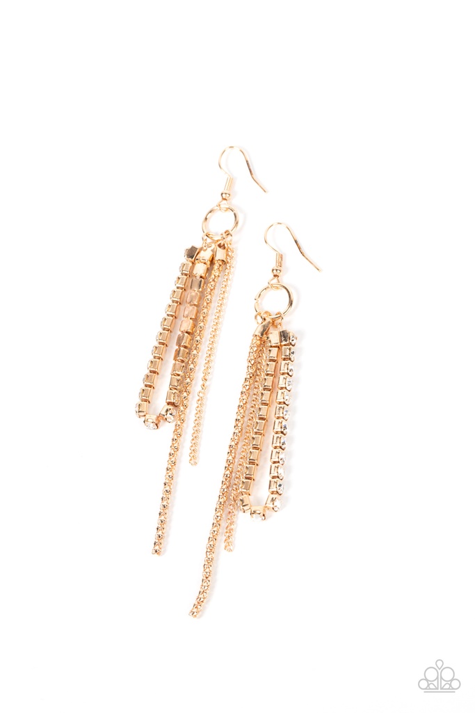 Dainty Earrings Gold Dangle Fringe and Crystal Tassel - Swing Dance Dazzle