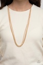 Undauntingly Urban - Gold Chains and Delicate Crystals Layered Necklace