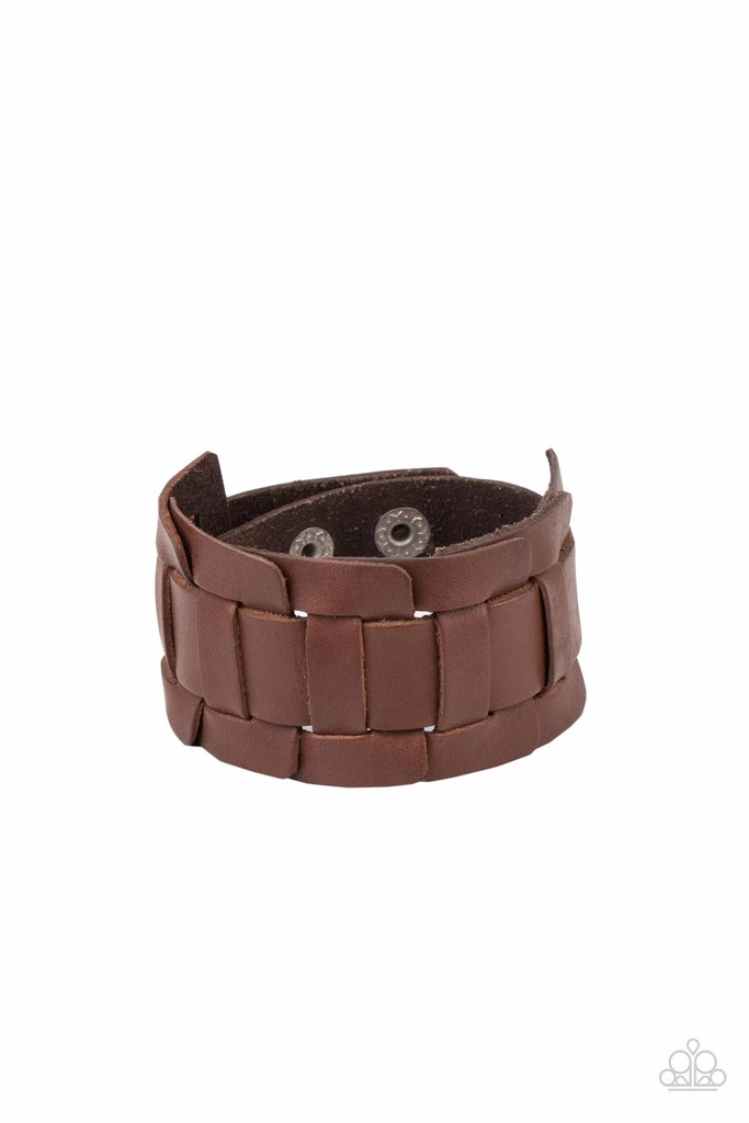 Men's Bracelet wrap in Brown Leather Adjustable - Plainly Plaited