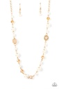 Pearl Necklace - Golden Crystal Beads in Gold Chain - Traditional Transcendence