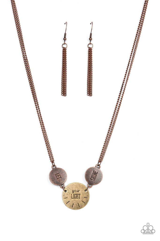 Message Necklace Copper and Brass Mixed Metal Jewelry - Shine Your Light