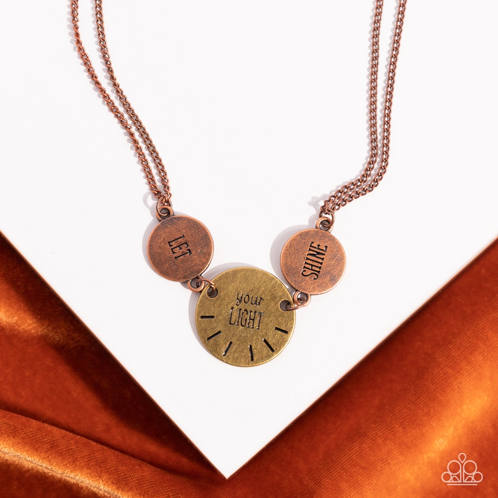 Message Necklace Copper and Brass Mixed Metal Jewelry - Shine Your Light