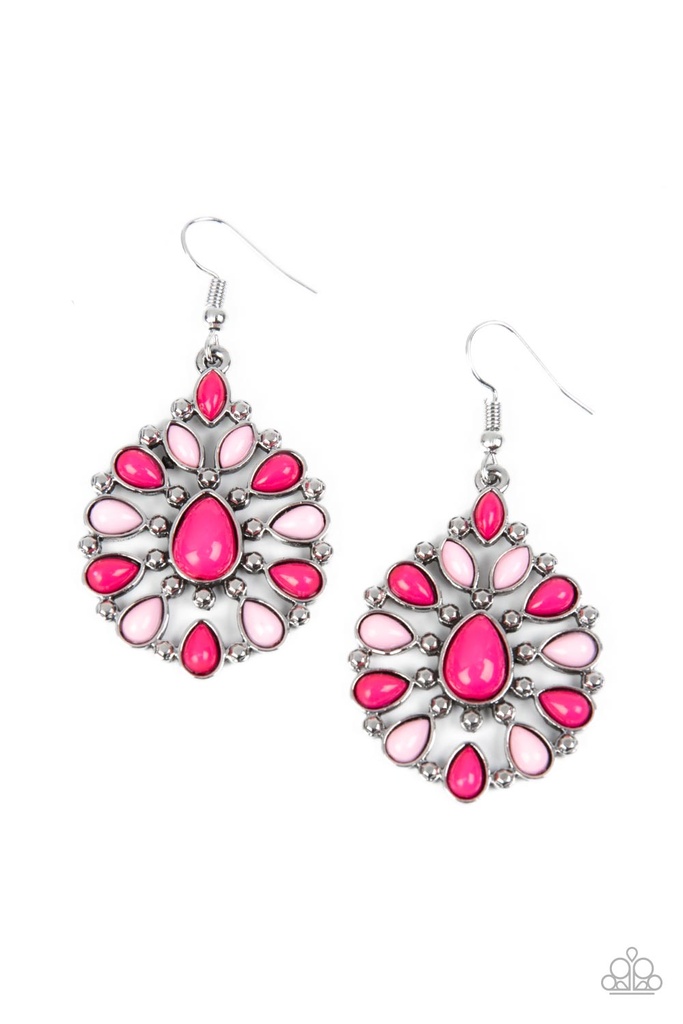 Pink Earrings Teardrop in Silver Dangle - Lively Luncheon