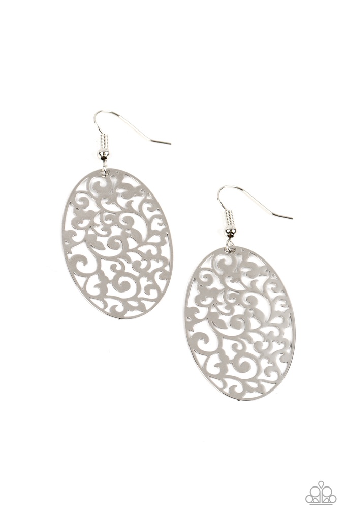 Everyday Earrings Oval Filigree in Silver Dangle - Secret Orchards
