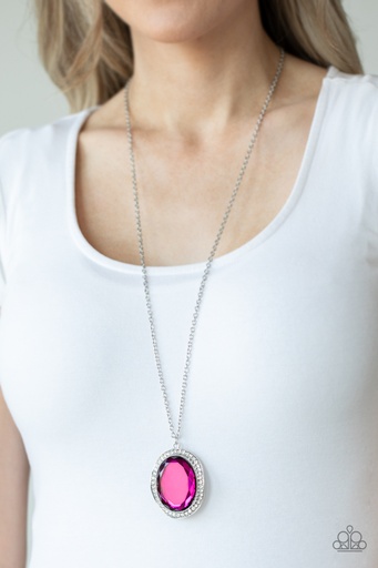 Large Pendant Necklace with Pink Gem - Reign Them In