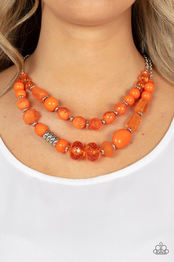 Layered Orange Necklace with Beads - Pina Colada