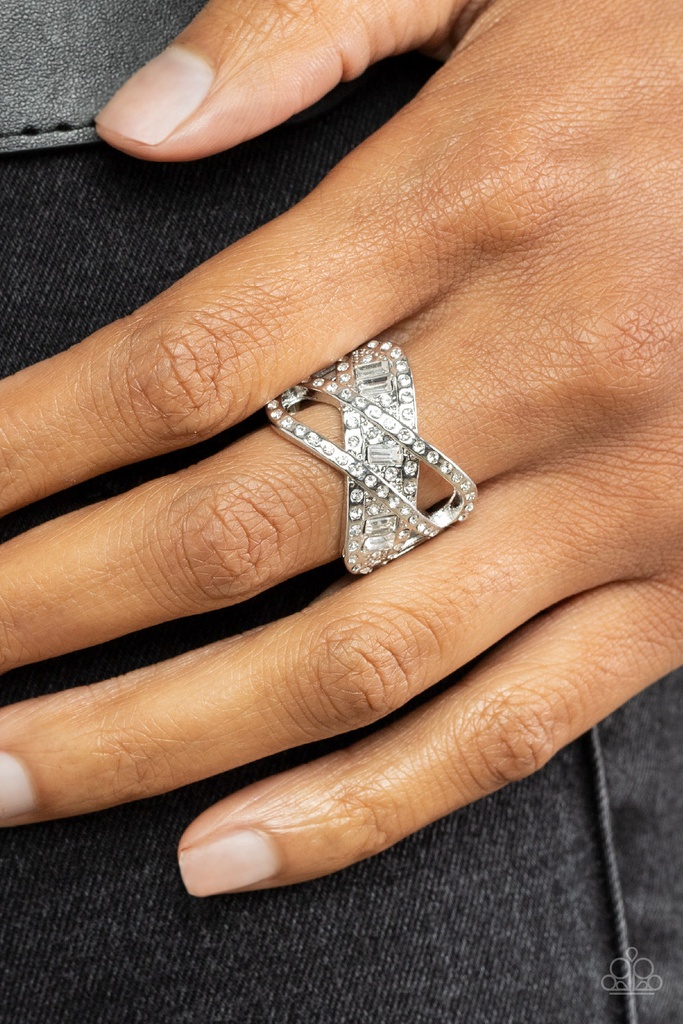 Stretch Ring with Crystals and Silver Band - Triple Threat Twinkle