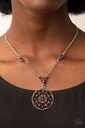 Medallion Necklace with Red Crystals and Silver Chain - Timeless Traveler