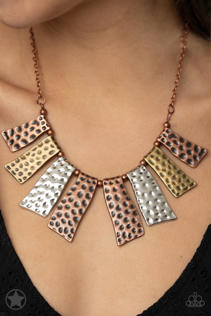 Tribal Necklace Mixed Metal Jewelry with Hammered Silver, Copper and Brass - A Fan of the Tribe