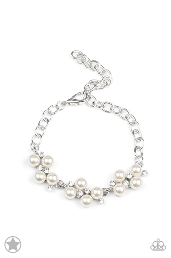 Pearl Bracelet with Crystals and silver Chain Clasp Closure - I Do