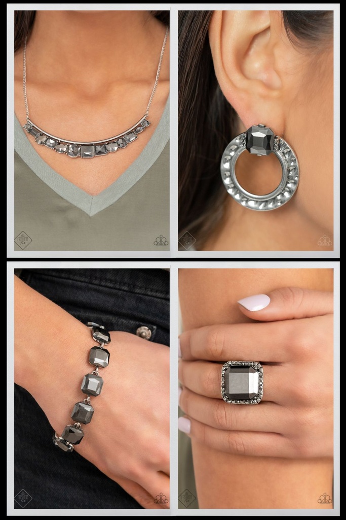 Silver Bar and Hematite Jewelry Set - Fashion Fix - Smoldering