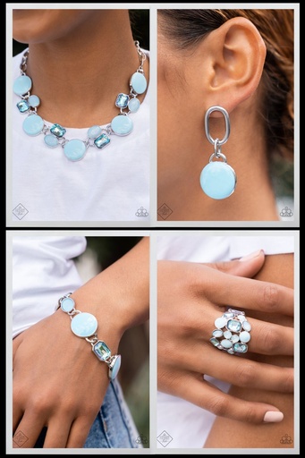 Enamel Jewelry Set with Crystals - Fashion Fix - Pastel Blue Dazzle
