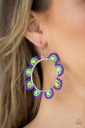 Seed Bead Earrings in Blue Yellow and Purple - Groovy Gardens