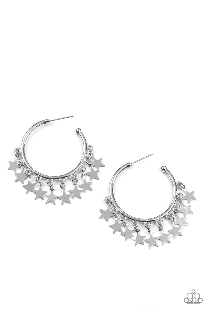 Silver Star Earrings with Fringe Hoops - Happy Independence Day