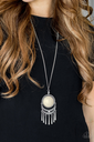 Pendant Necklace with White Stone and Fringe in Silver - Rural Rustler