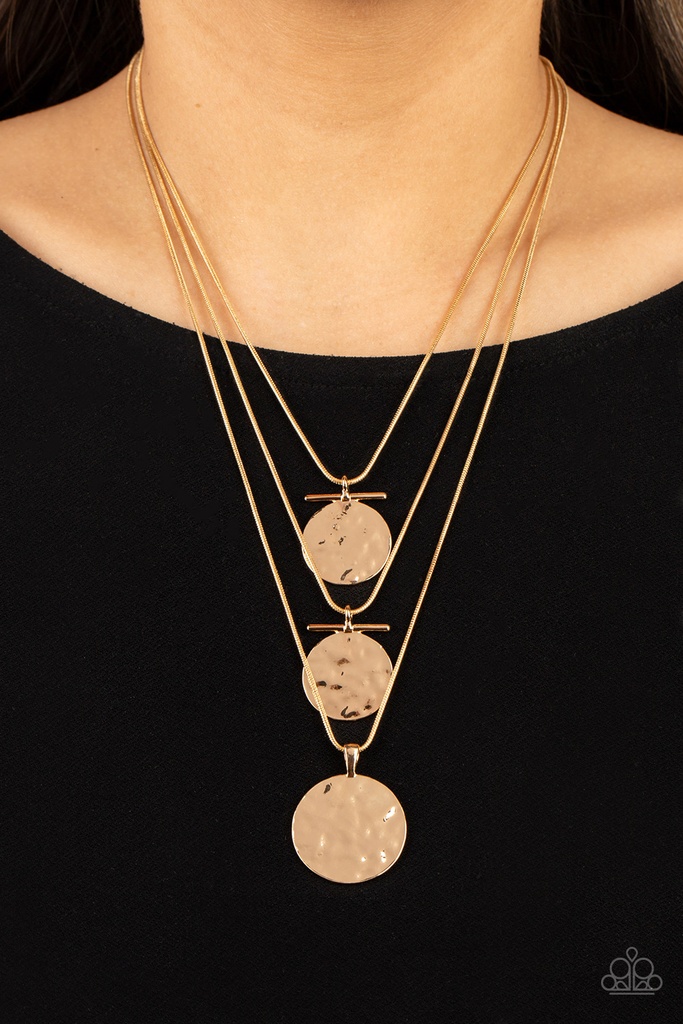 Layered Necklace Gold Hammered Circles - Snake Chain  - Dizzying Discs