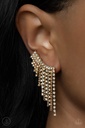 Ear Climber Earrings Gold Fringe and White Crystals - Thunderstruck Sparkle