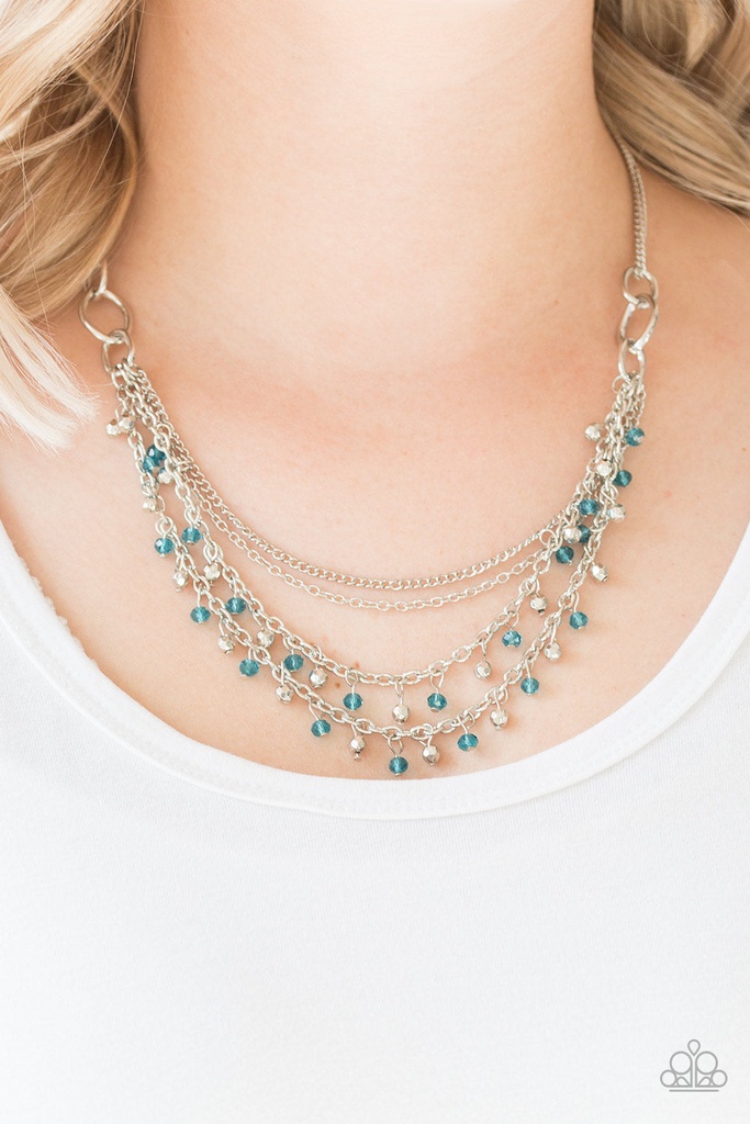 Layered Necklace Beaded, Dainty Silver and Blue Beads - Financially Fabulous