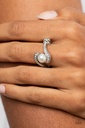 Pearl Stretch Ring with Crystals in Silver Adjustable Ring Band - Envious Enrapture
