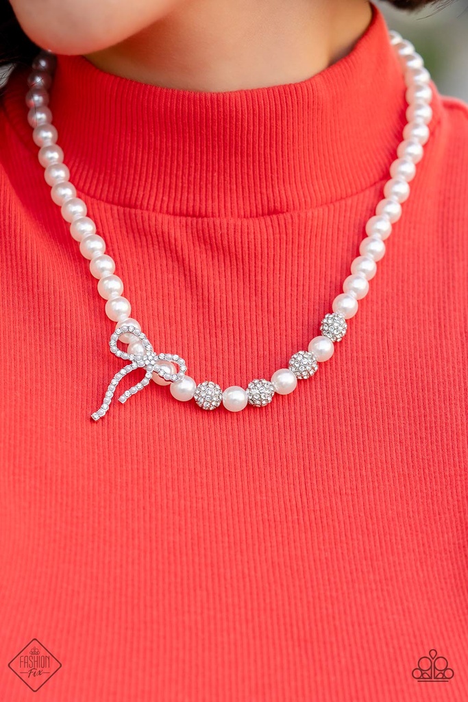 Pearl Necklace with Crystal Bow - Classy Cadenza