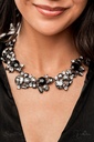 Statement Necklace Black, Smoky Gray and Clear Crystals in Gunmetal - The Kim