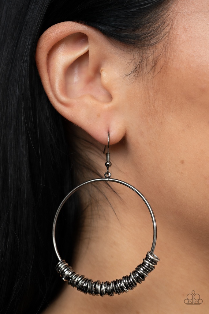 Black Loop Earrings Dangle Mixed Metal Jewelry - Retro Ringleader