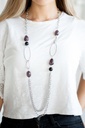 Long necklace Layered with Black Beads in Silver Chains - Pleasant Promenade