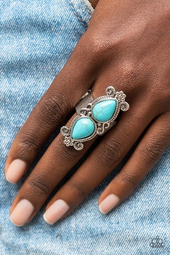 Turquoise Knuckle Ring Stretch in Silver Adjustable Ring Band - Adobe Garden