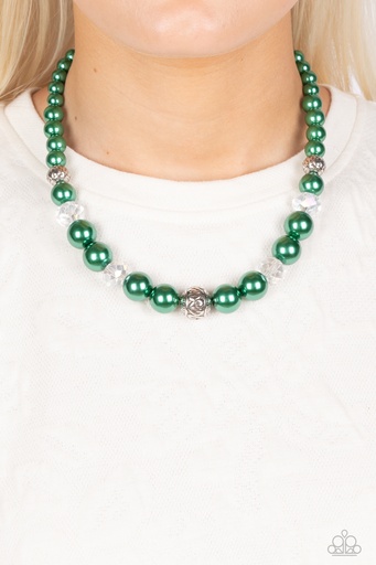 Green Pearl Necklace With Silver Beads - The NOBLE Prize