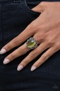 Green Moonstone Ring Stretch with Silver Adjustable Ring Band - Radiantly Reminiscent