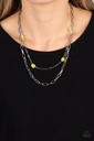Layered Paperclip Necklace with Yellow Seed Bead Flowers - Silver Chains - Bold Buds