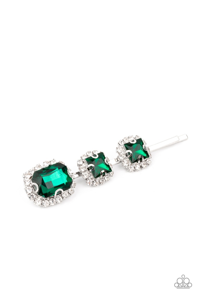 Hair Pin Emerald Green Crystals and Silver  - Teasable Twinkle