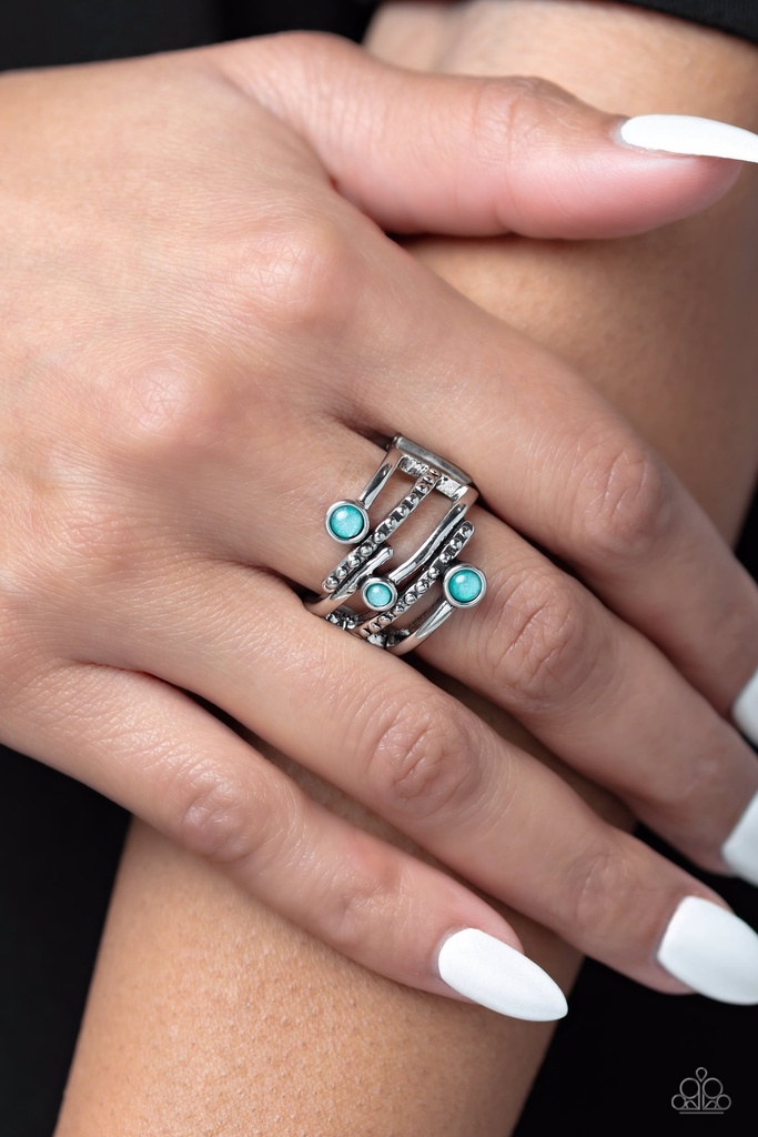 Stretch Ring with Green Beads in Silver Adjustable Ring Band - Sideline Shimmer